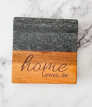 Load image into Gallery viewer, Custom engraved marble and wood coaster
